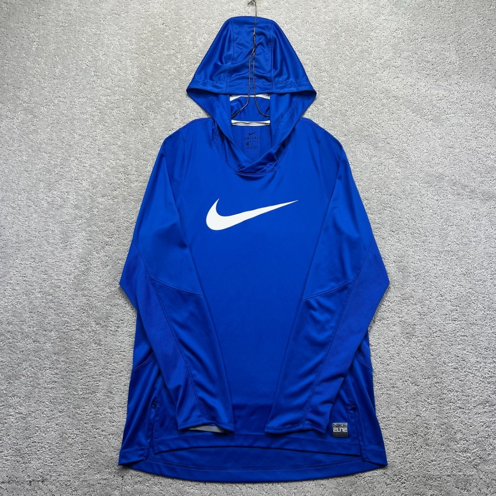 Nike Elite Hoodie Shirt M Royal Blue Dri-Fit Long Sleeve Pullover Performance
